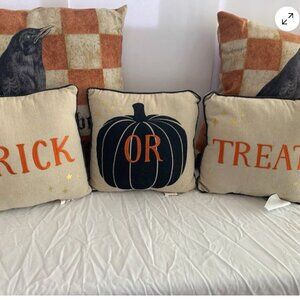 Trick Or Treat Halloween Pillows (3) 12” X 12” Celebrate Halloween Together